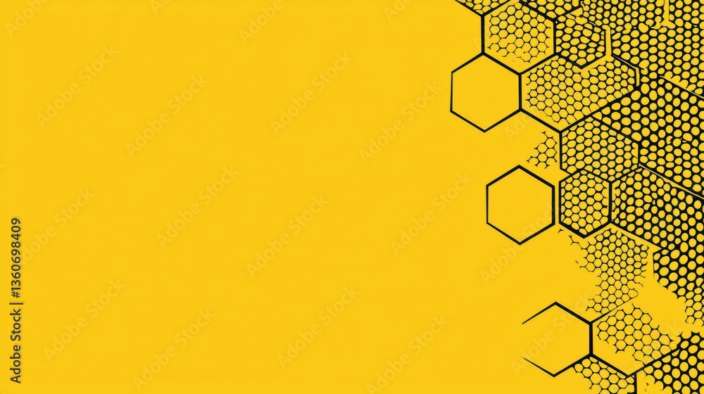 Poster hexagonal patterns on bright yellow background graphic design abstract art modern aesthetic close-up