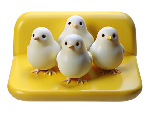 Three small yellow rubber chicks, like Easter bath toys AI Generative