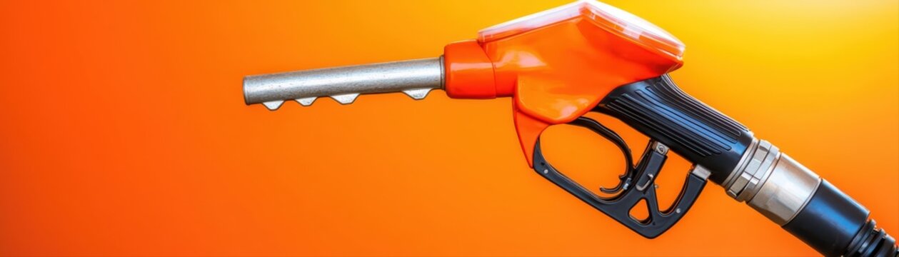 Bright fuel pump nozzle against orange background