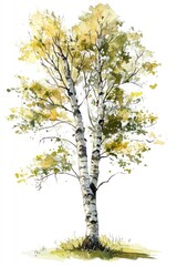 Obraz premium A beautiful watercolor painting of a tall birch tree