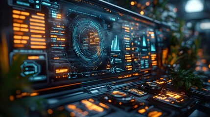 A futuristic accounting firm where AI automates billing, generates tax reports, and optimizes business finances using holographic financial interfaces.