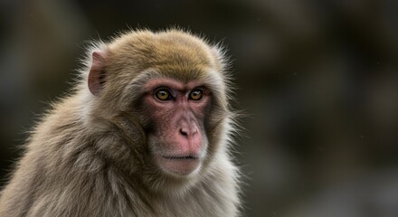 Naklejka premium A close up image shows a focused monkey looking directly at viewer