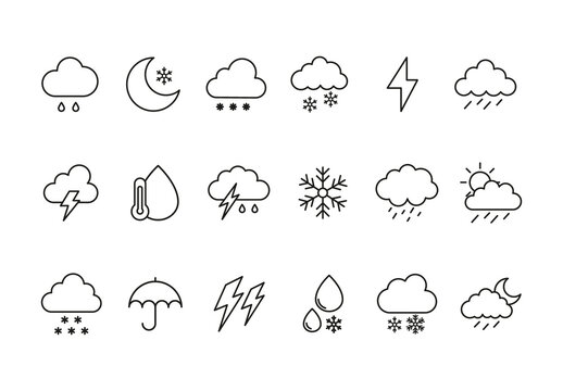 Black White Weather Forecast Climate Nature Icons Set