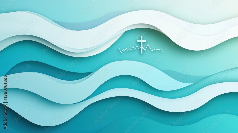 Poster layered paper art background featuring calming blue, teal, and white tones with subtle medical symbo