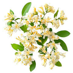 A Dense Flowering Honeysuckle Vine with Clusters Isolated on Transparent Background