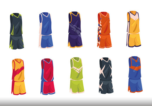 Colorful Basketball Sportswear Athletic Outfit Illustration Set