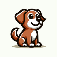 犬のカートゥーンエンブレムのベクターイラスト。フラットデザインのロゴで、動物関連のプロジェクトに最適。EPS10スタイルは、ブランド化やグラフィックに適しています。

