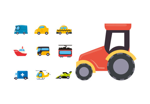 Colorful Transportation Vehicles Travel Transport Emoji Illustration Set