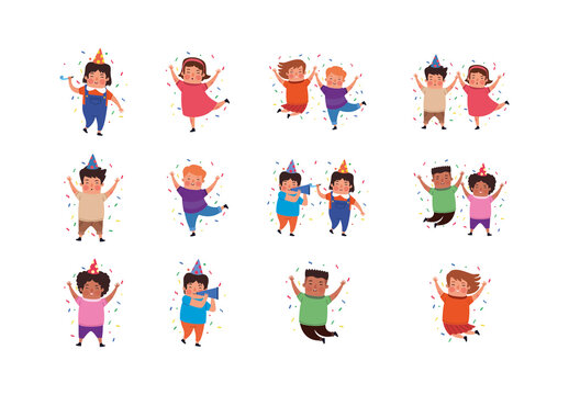 Colorful Happy Party Children Celebration Character Illustration Set