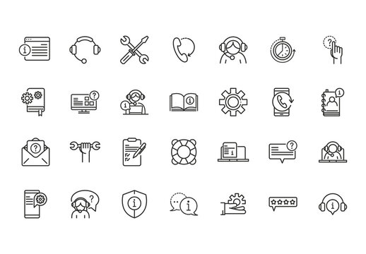 Black White Support Helpdesk Communication Icons Set