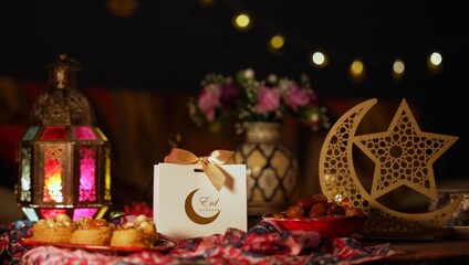 A sweets with a decorative Eid al-Adha gift box