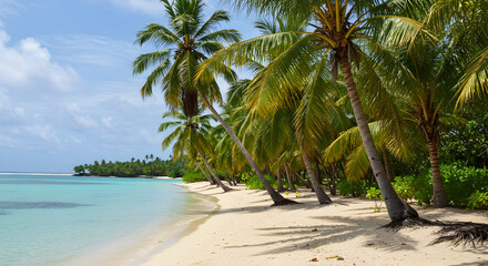 Obraz premium Tropical Beach Paradise with Palm Trees and Turquoise Water Scenery