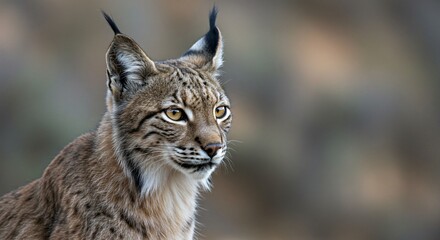 Fototapeta premium A majestic lynx looking towards the right side of the frame
