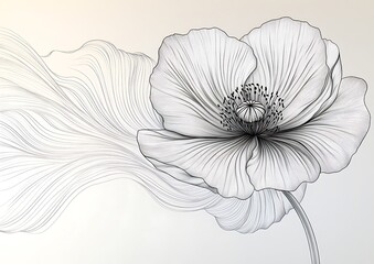 A Detailed Black And White Pen Drawing Of A Poppy Flower