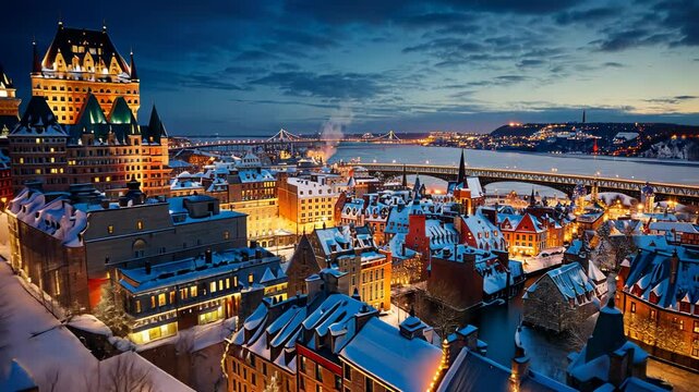 Quebec City's Winter Wonderland: A Nighttime Panorama