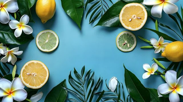 Vibrant Summer Citrus & Tropical Floral Flatlay