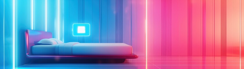 Futuristic bedroom design with neon lighting effects
