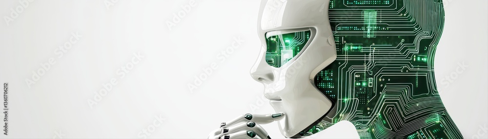 Poster futuristic robot profile with circuit design elements