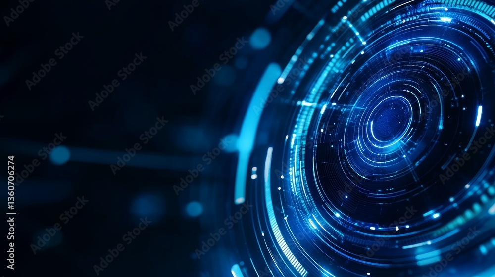 Poster abstract futuristic digital background featuring glowing blue circular patterns and lines