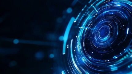 Obraz premium Abstract futuristic digital background featuring glowing blue circular patterns and lines
