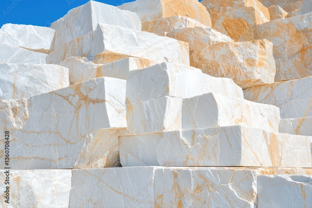 Poster white marble blocks stacked in natural environment