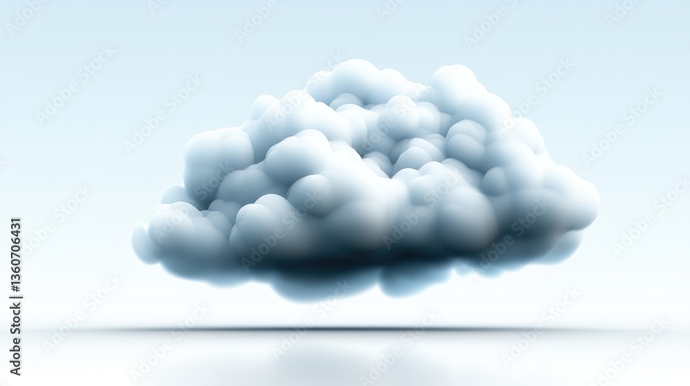 Poster fluffy digital cloud floating lightly on white surface with soft shadow