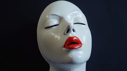 Serene White Mask with Red Lips: A Study in Contrast and Minimalism