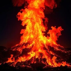 Fiery inferno raging against a dark night sky, fiery, flames