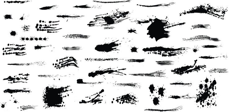 Grunge hand drawn textures vector set. Lines, circles, liquid paint, square smears