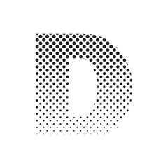 uppercase letter D in halftone dot pattern, modern black and white typography design with fading effect, concept of graphic design, branding, typography art, digital print