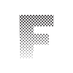 uppercase letter F in halftone dot pattern, modern black and white typography design with fading effect, concept of graphic design, branding, typography art, digital print