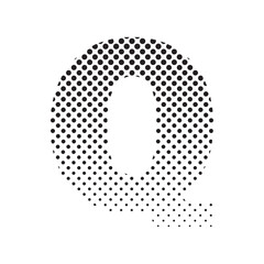 uppercase letter Q in halftone dot pattern, modern black and white typography design with fading effect, concept of graphic design, branding, typography art, digital print