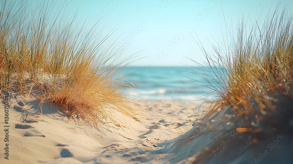 Aufkleber summer beach view with soft sand and gentle waves in the background. generative ai