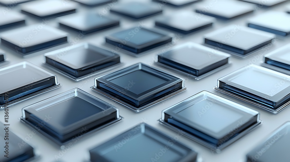 Poster metallic square tiles arranged in diagonal rows creating modern technological pattern with depth eff