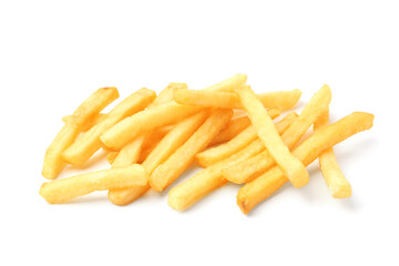 Many delicious French fries isolated on white
