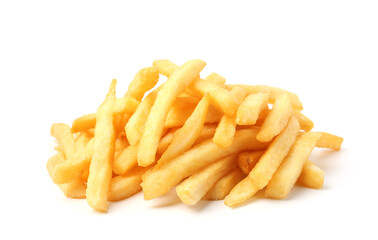 Many delicious French fries isolated on white