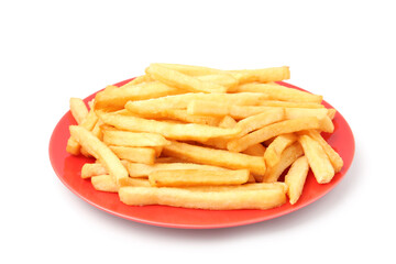 Many delicious French fries isolated on white