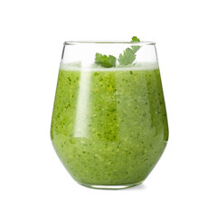 Healthy parsley smoothie in glass isolated on white