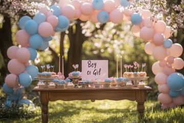Beautiful Outdoor Gender Reveal Party with Pink and Blue Decorations