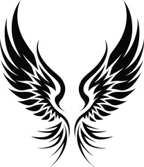 Obraz premium Angel feather wings Tattoo Design | Black Wing Art | vector illustration