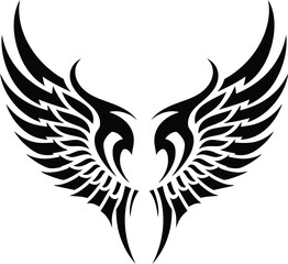Angel feather wings Tattoo Design | Black Wing Art | vector illustration