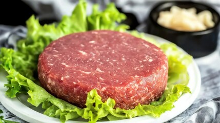 Preparing fresh beef patty for burgers kitchen food photography indoor overhead view culinary delight