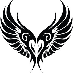 Fototapeta premium Angel feather wings Tattoo Design | Black Wing Art | vector illustration