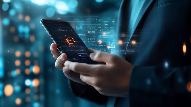 Mobile technology innovation digital transformation smartphone data analysis business application interface ai - Powered by Adobe