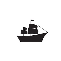 Ship silhouette on white background. Ship icon. Boat logo. Vector illustration.