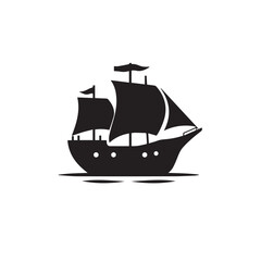 Ship silhouette on white background. Ship icon. Boat logo. Vector illustration.