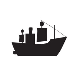 Obraz premium Ship silhouette on white background. Ship icon. Boat logo. Vector illustration.