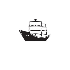 Ship silhouette on white background. Ship icon. Boat logo. Vector illustration.