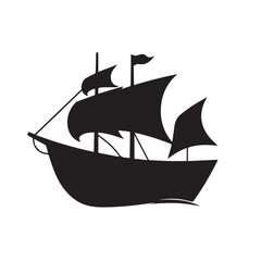 Ship silhouette on white background. Ship icon. Boat logo. Vector illustration.