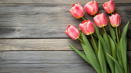 tulips on wooden background